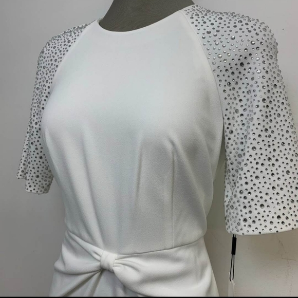 Calvin Klein Rhinestone Short Sleeve Crew Neck Knot Front Sheath Long Maxi Dress - Picture 13 of 14